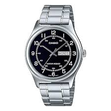 Casio Silver-Tone Stainless-Steel Watch w/Black Dial (9680)